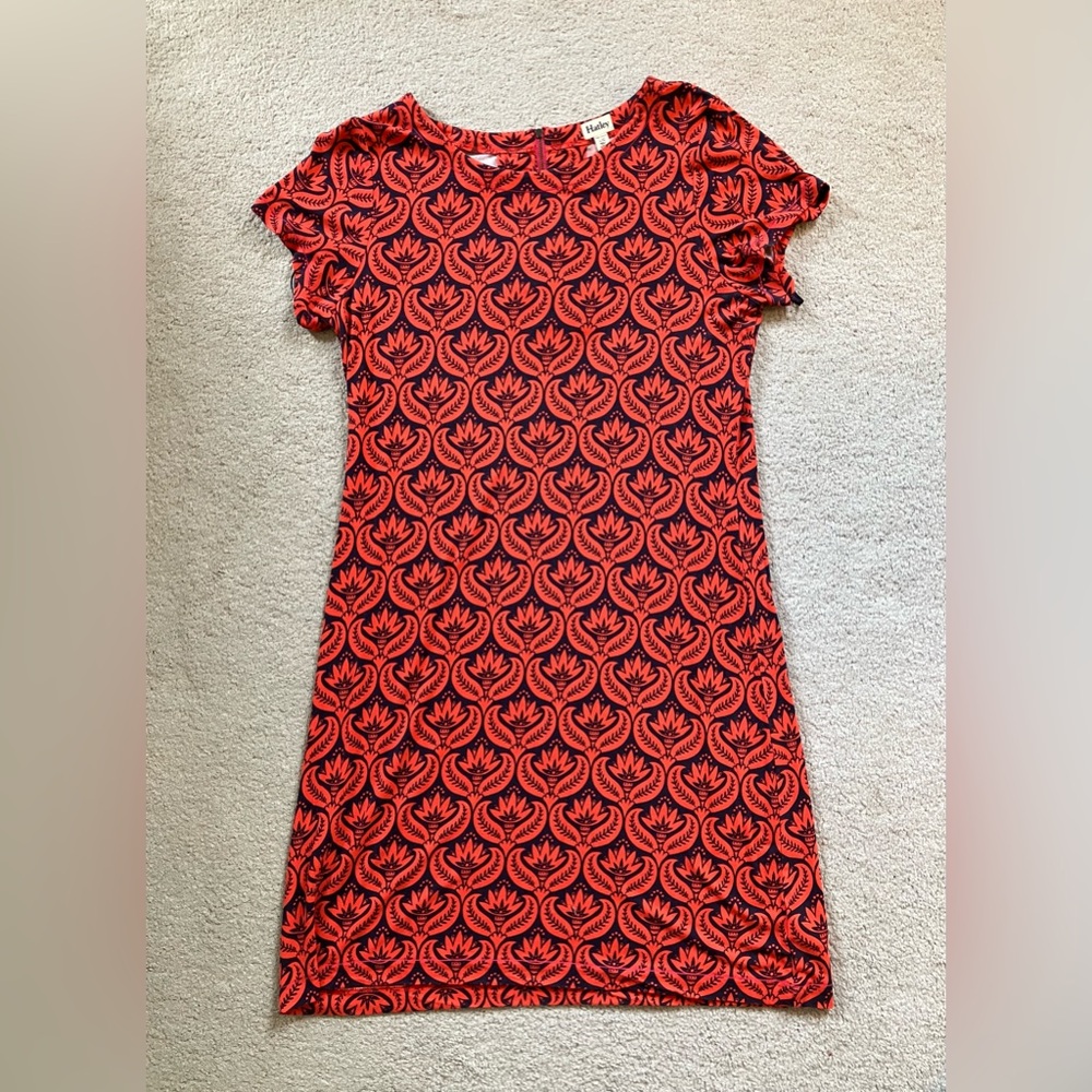 Hatley Dress Women’s Large Orange and Navy Print Nellie EUC